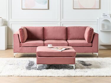 3 Seater Modular Velvet Sofa with Ottoman Pink EVJA