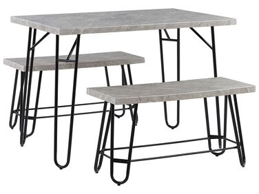  Jídelní set jídelní stůl a 2 lavice šedá s černým KEMPTON