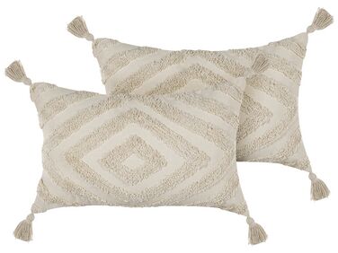 Set of 2 Tufted Cotton Cushions Geometric Pattern 40 x 60 cm Beige CRATAEGUS