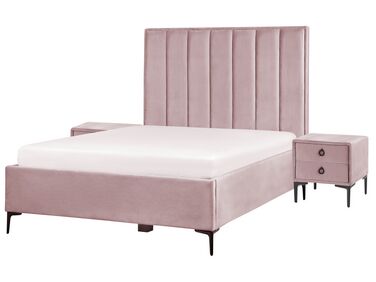 Zestaw mebli do sypialni welurowy 140 x 200 cm różowy SEZANNE