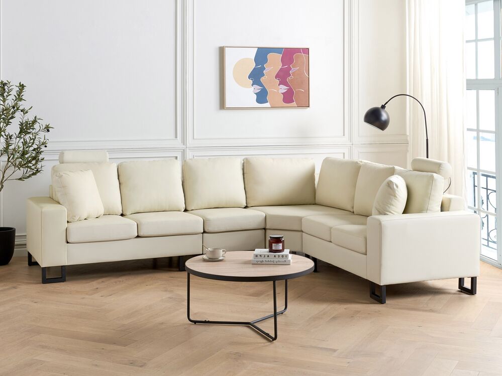Left Hand Corner Leather Sofa Cream STOCKHOLM II Beliani