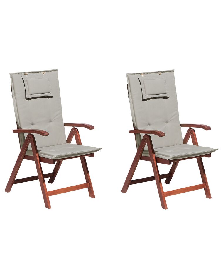 Sada 2 drevených záhradných stoličiek s béžovými a sivými vankúšmi TOSCANA_779704