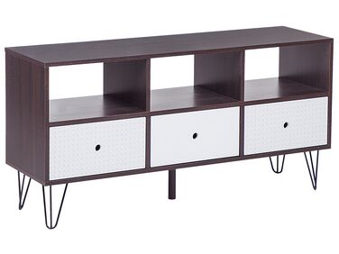 TV-Möbel dunkler Holzfarbton / weiß mit 3 Schubladen 120 x 35 x 60 cm FOSTON