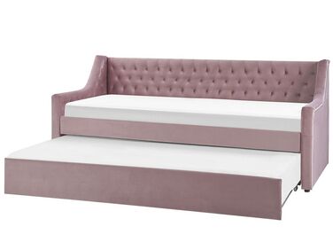 Rozkladacia zamatová posteľ 90 x 200 cm ružová MONTARGIS