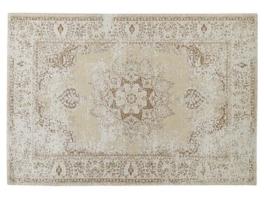 Teppich Baumwolle beige 140 x 200 cm orientalisches Muster Kurzflor ALMUS