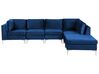 Left Hand 5 Seater Modular Velvet Corner Sofa with Ottoman Blue EVJA_859845