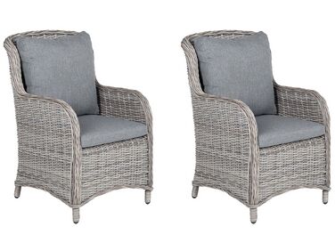 Set of 2 PE Rattan Garden Chairs Grey CASCAIS