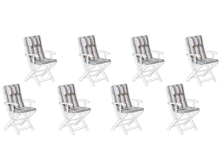 Set de 8 coussins en tissu bleu et beige pour chaises de jardin MAUI_769711