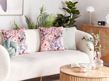 Set of 2 Velvet Cushions Flower Motif 45 x 45 cm Pink ANEMONES