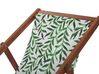 Set of 2 Acacia Folding Deck Chairs and 2 Replacement Fabrics Dark Wood with Off-White / Leaf Pattern ANZIO_800469