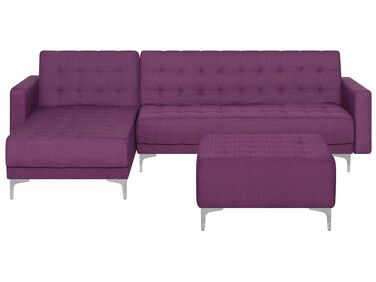 Canapé angle droite convertible en tissu violet 4 places avec pouf ABERDEEN
