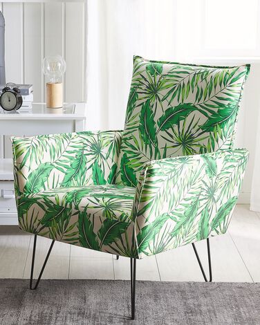 Armchair Leaf Pattern White with Green RIBE