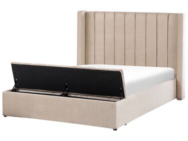 Velvet EU Double Size Bed with Storage Bench Beige NOYERS