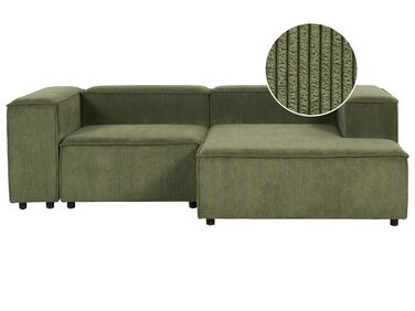 Canapé d'angle à gauche 2 places modulable en velours côtelé vert APRICA