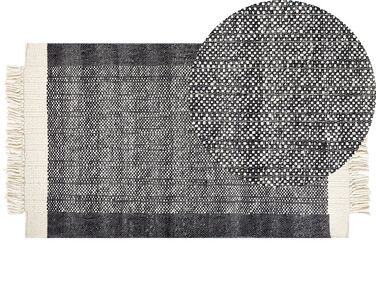 Tæppe 80 x 150 cm sort og råhvid uld ATLANTI