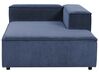 Kombinálható háromszemélyes bal oldali kék kordbársony kanapé ottománnal APRICA_909082