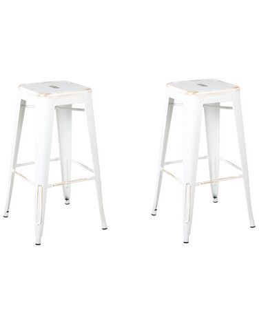Set of 2 Steell Stools 76 cm White with Gold CABRILLO