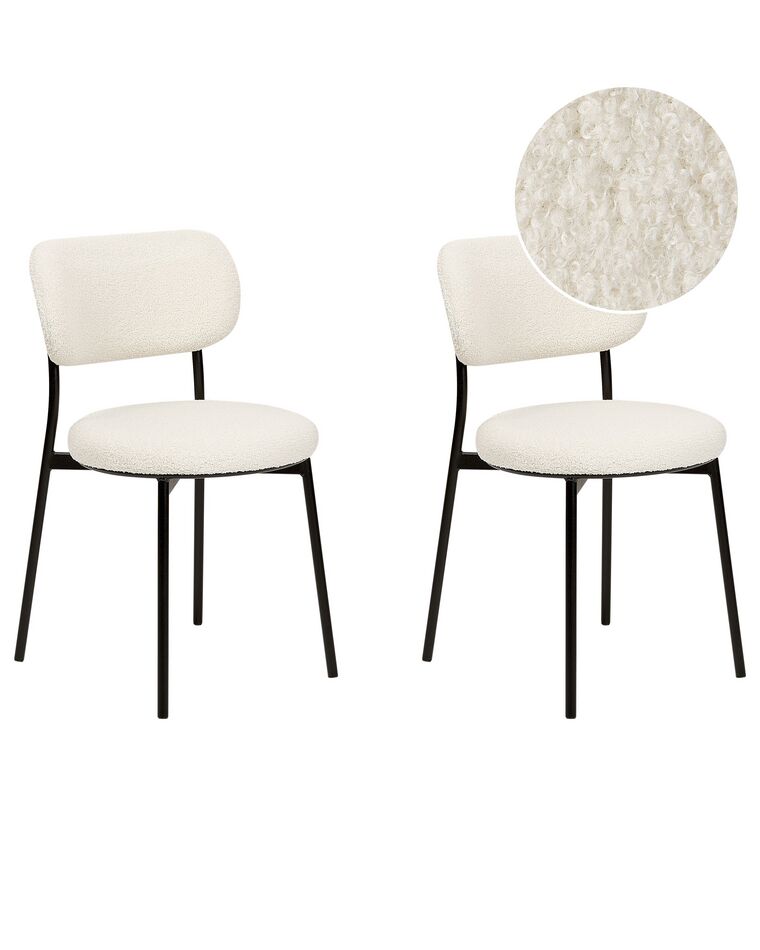 Sæt med 2 hvide CASEY-spisebordsstole med boucle-look_887267
