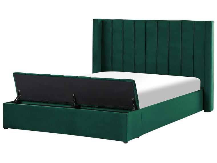 Zamatová posteľ s úložným priestorom 160 x 200 cm zelená NOYERS_834610