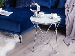 Sivupöytä metalli marmorikuvio valkoinen/hopea MERIDIAN II Sivupöytä metalli marmorikuvio valkoinen/hopea MERIDIAN II