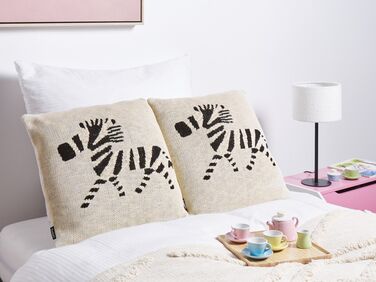 Set of 2 Cotton Kids Cushions Zebra Motif 45 x 45 cm Beige JABORI