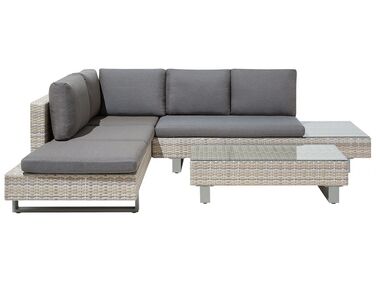 Lounge Set Rattan beige 5-Sitzer modular Auflagen grau LANCIANO