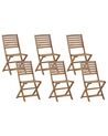 Set of 6 Acacia Garden Folding Chairs Light Wood TOLVE_784145