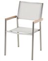 	Conjunto de 6 sillas de jardín de poliéster/acero blanco/plateado/madera clara GROSSETO_868114