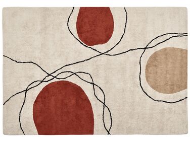Teppich Baumwolle beige / rot 160 x 230 cm abstraktes Muster Kurzflor BOLAT