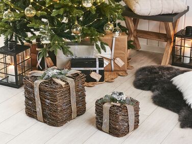 Set of 2 Rattan Decorative Christmas Gifts Silver INARI