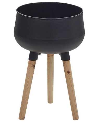 Doniczka na stojaku metalowa 30 x 30 x 47 cm czarna z jasnym drewnem AGROS