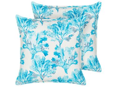 Set of 2 Cotton Cushions Coral Motif 45 x 45 cm White and Blue ROCKWEED