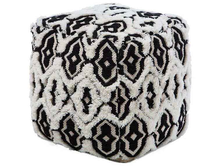 Pouf en laine et coton noir et blanc 45 x 45 cm ORAI_711447