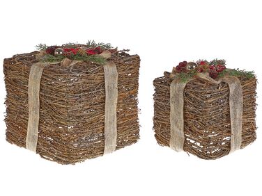 Set of 2 Rattan Decorative Christmas Gifts Red INARI