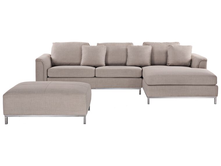 Right Hand Fabric Corner Sofa with Ottoman Beige OSLO_298241