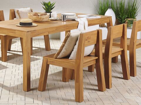 6 Seater Acacia Wood Garden Dining Set, Armchair For Dining Table