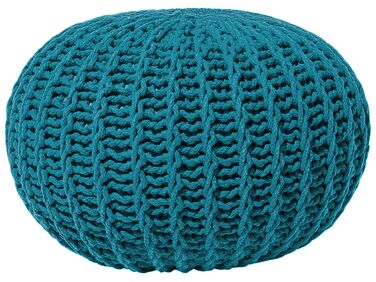 Cotton Knitted Pouffe 50 x 35 cm Teal Blue CONRAD II