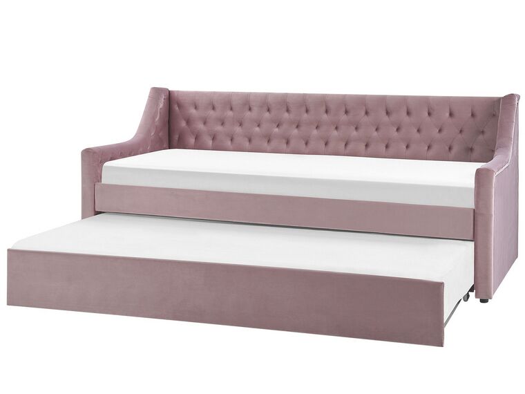 Rozkladacia zamatová posteľ 90 x 200 cm ružová MONTARGIS_798311