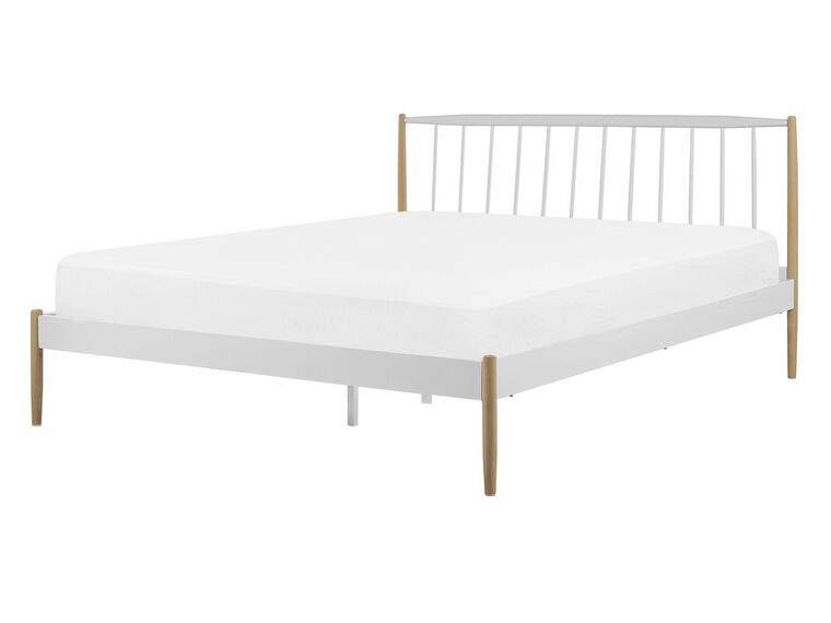 Kovová posteľ 140 x 200 cm bielo hnedá MAURS_798004