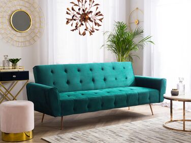 Velvet Sofa Bed Green SELNES