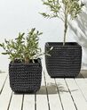 Set of 2 PE Rattan Plant Pots Black BERBERIS_914428