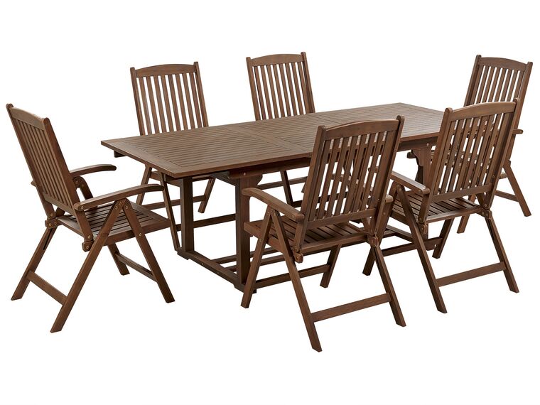 Záhradná súprava stola a 6 stoličiek z akáciového dreva tmavé drevo AMANTEA_871802