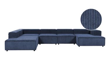 Sofá de canto modular 5 lugares em bombazine azul escuro à direita APRICA