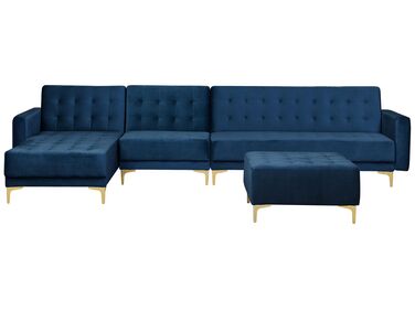Right Hand Modular Velvet Sofa with Ottoman Navy Blue ABERDEEN