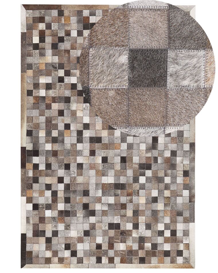 Kožený koberec 140 x 200 cm sivá/hnedá/béžová ARMUTLU_780669