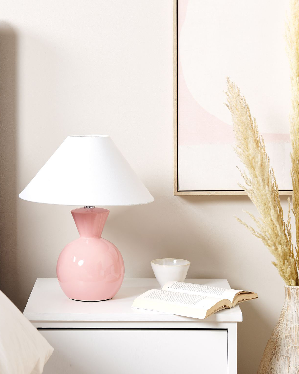 Lampada da tavolo ceramica rosa e bianco 40 cm FERRY_843222