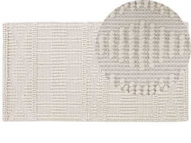 Teppich Wolle helles Beige 80 x 150 cm geometrisches Muster Kurzflor LAPSEKI