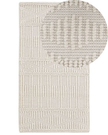 Teppich Wolle helles Beige 80 x 150 cm geometrisches Muster Kurzflor LAPSEKI