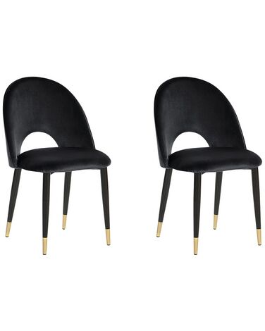 Conjunto de 2 sillas de comedor de terciopelo negro/dorado MAGALIA