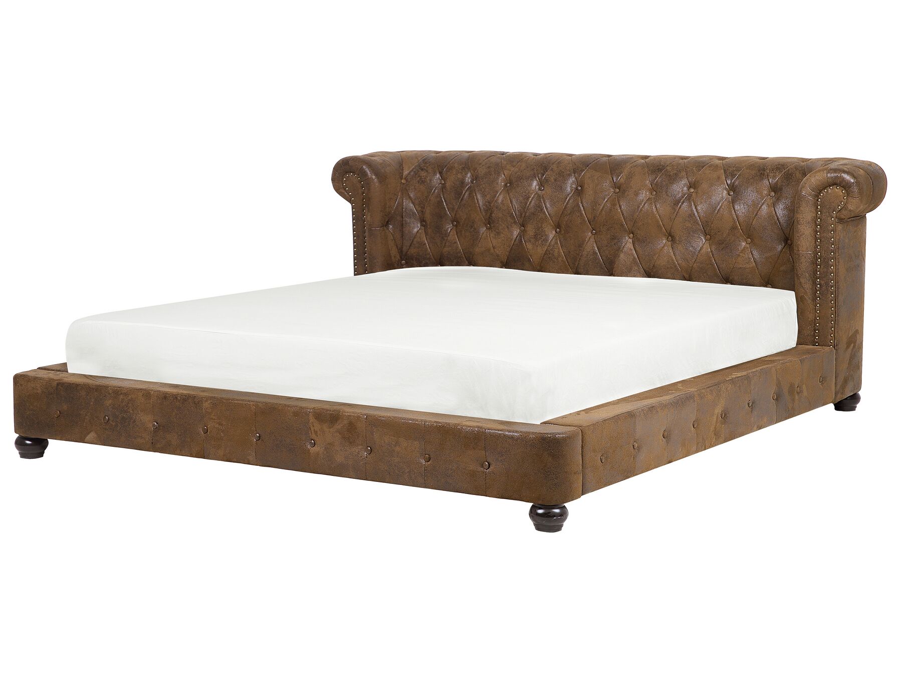 Bed Frame Brown Faux Suede Buttoned Headboard EU Super King 6ft Cavaillon